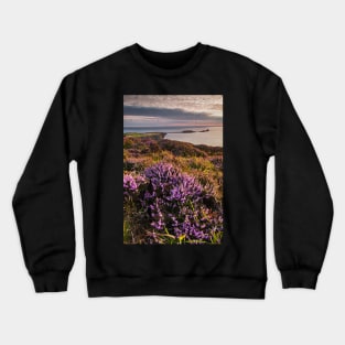 Worms Head and Rhossili Bay from Rhossili Down, Gower, Wales Crewneck Sweatshirt